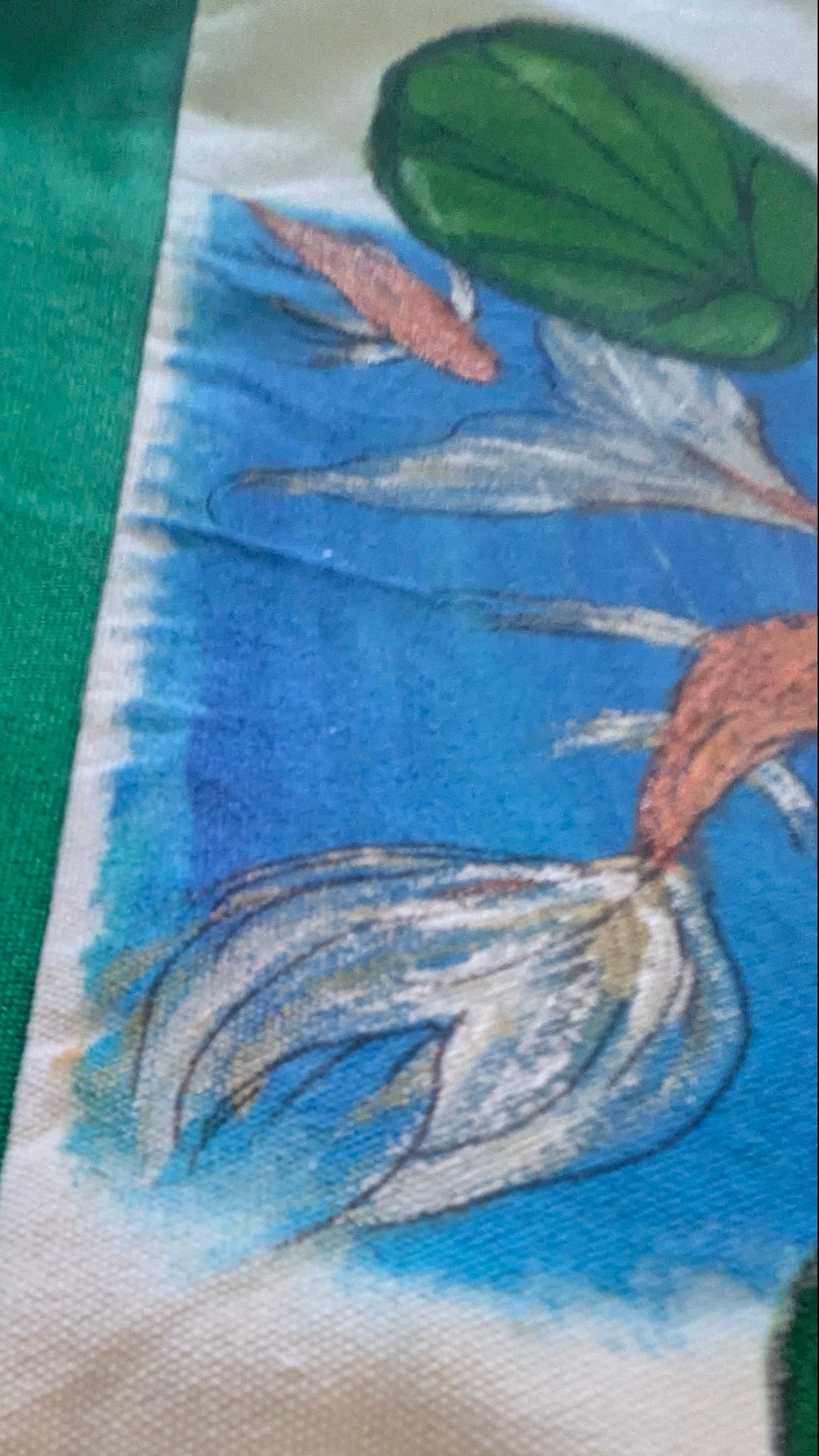 Hand Painted Koi Fish Tote Bag | Colorful Blue Canvas Shoulder Bag | Unique Gift for Fish Lovers