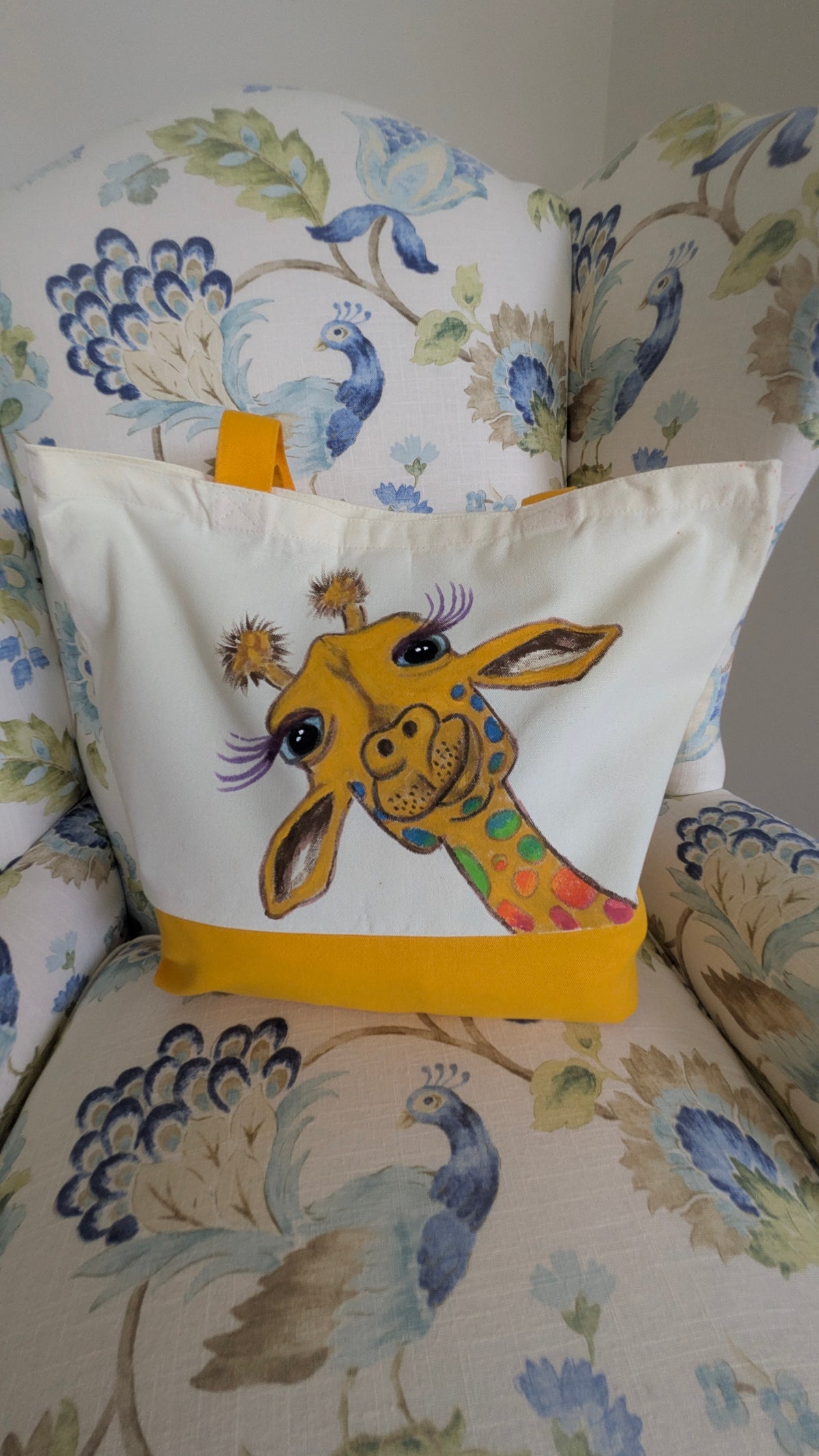 Hand Painted Giraffe Tote Bag | Colorful Rainbow Spotted Giraffe Canvas Bag | Unique Gift for Animal Lovers