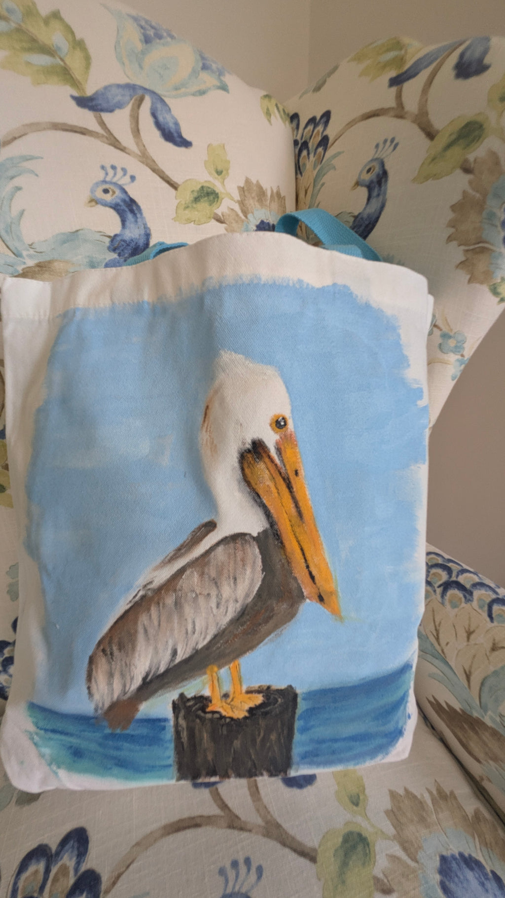 Hand Painted Pelican Tote Bag | Coastal Bird Canvas Bag | Beach Lover Gift