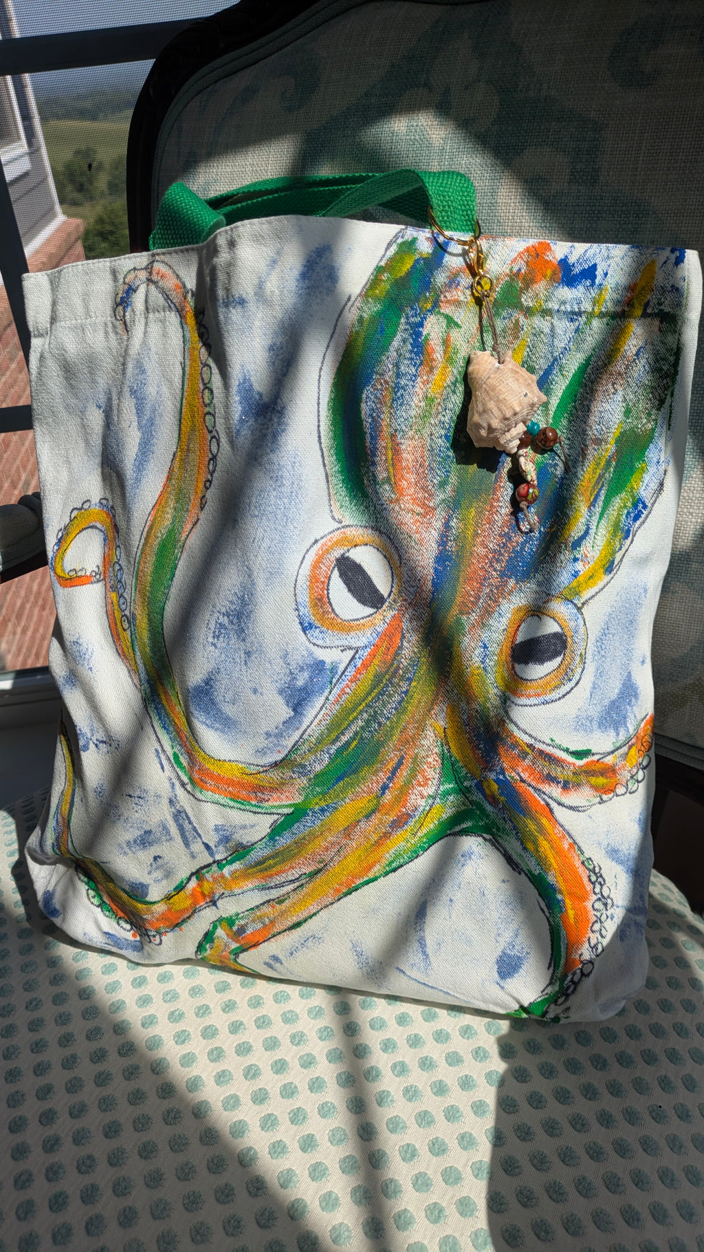 Hand Painted Octopus Tote Bag Set | Ocean Canvas Bag with Matching Pouch & Handmade Charms