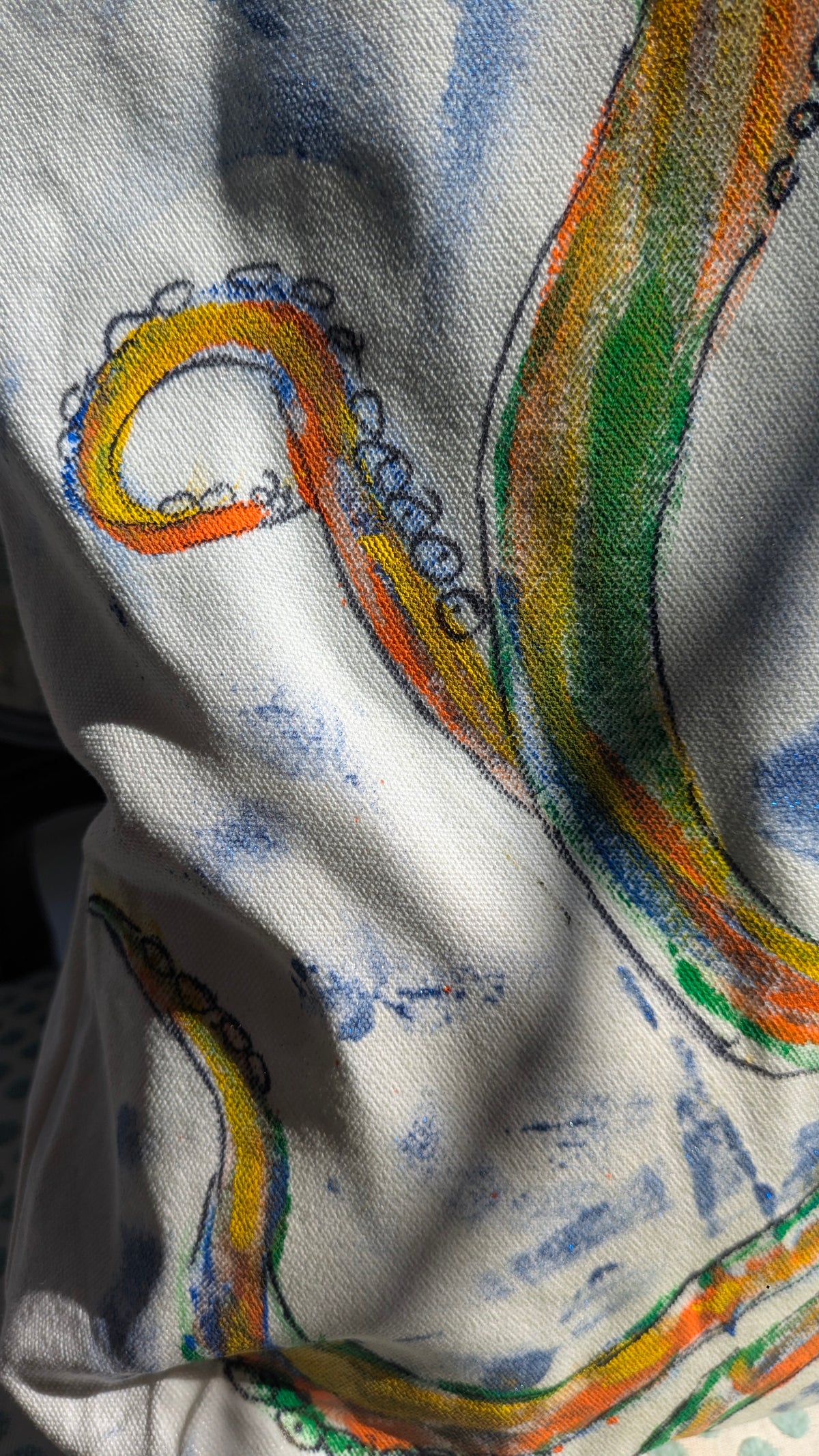 Hand Painted Octopus Tote Bag Set | Ocean Canvas Bag with Matching Pouch & Handmade Charms