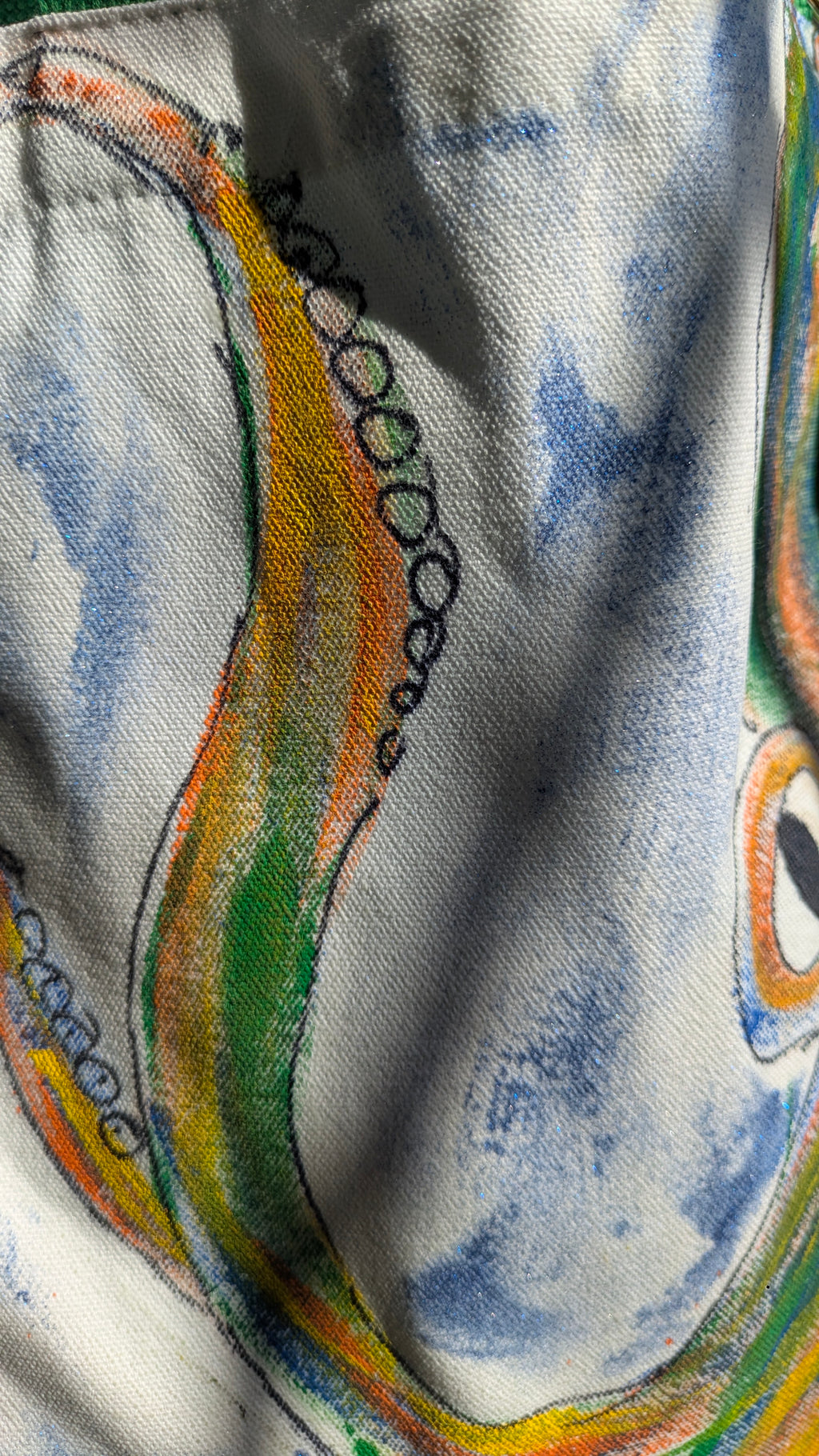 Hand Painted Octopus Tote Bag Set | Ocean Canvas Bag with Matching Pouch & Handmade Charms