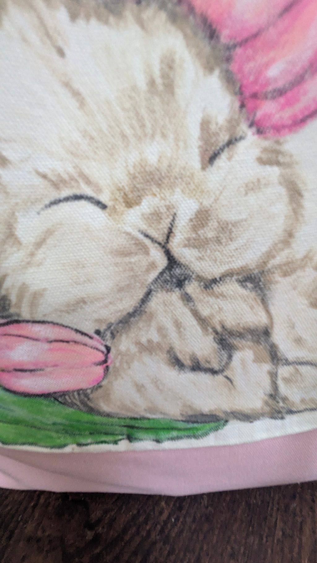 Hand Painted Bunny Tote Bag | Sleeping Rabbit & Pink Tulips Canvas Bag | Cottagecore Gift