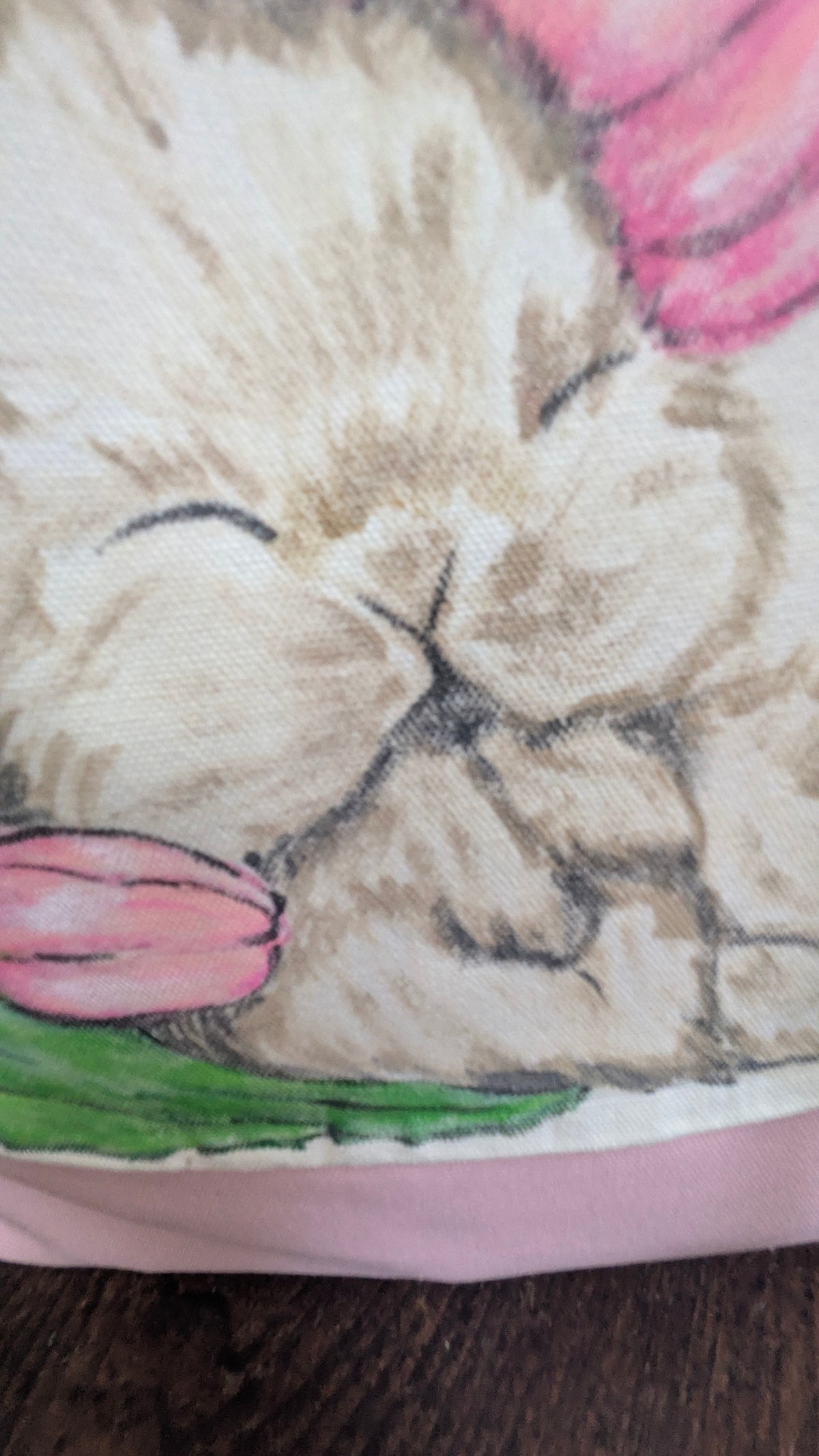 Hand Painted Bunny Tote Bag | Sleeping Rabbit & Pink Tulips Canvas Bag | Cottagecore Gift