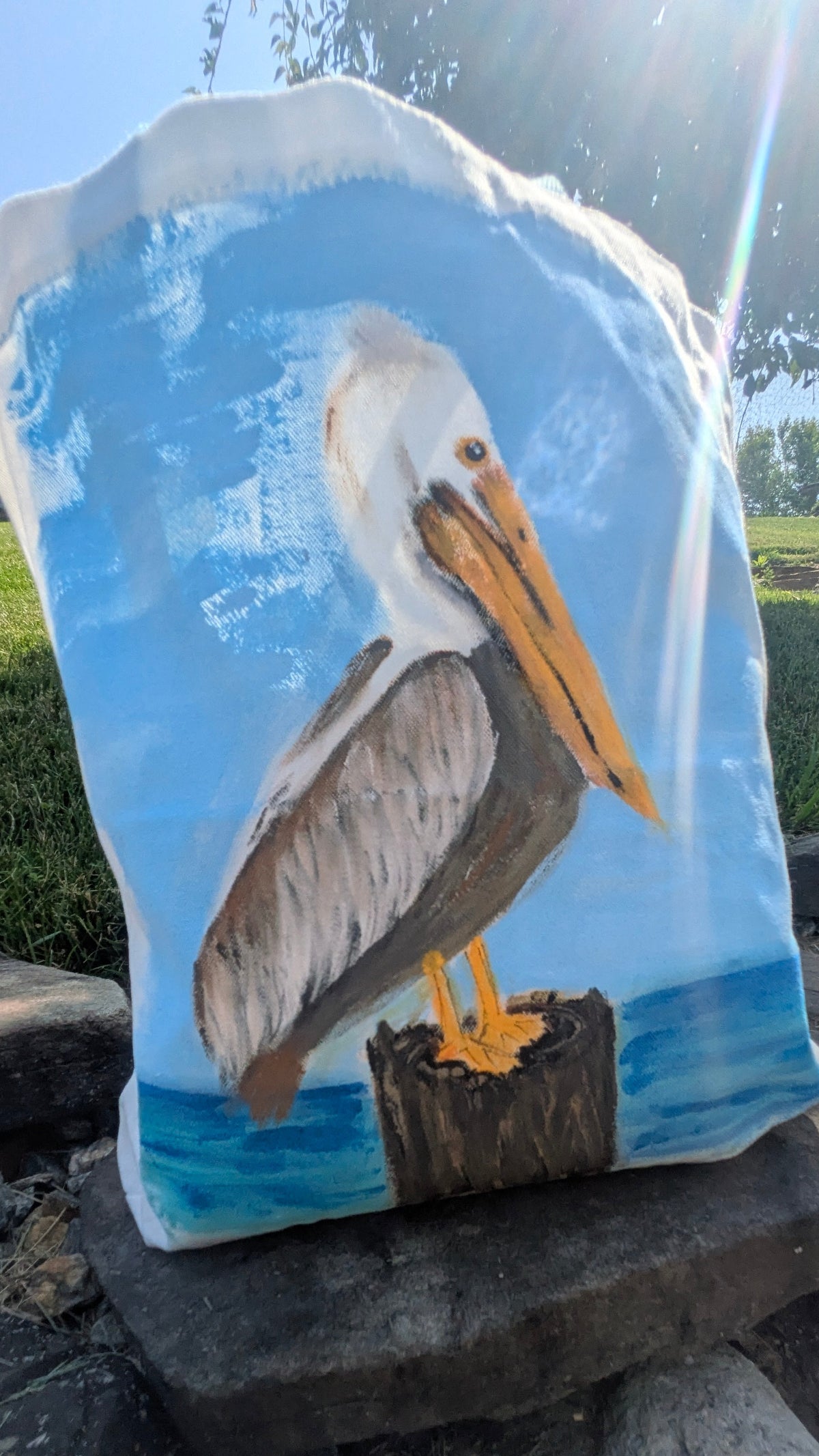 Hand Painted Pelican Tote Bag | Coastal Bird Canvas Bag | Beach Lover Gift