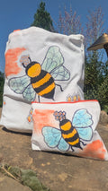 Hand Painted Bumblebee Tote Bag Set with Matching Accessory Pouch | Cute Bee Gift