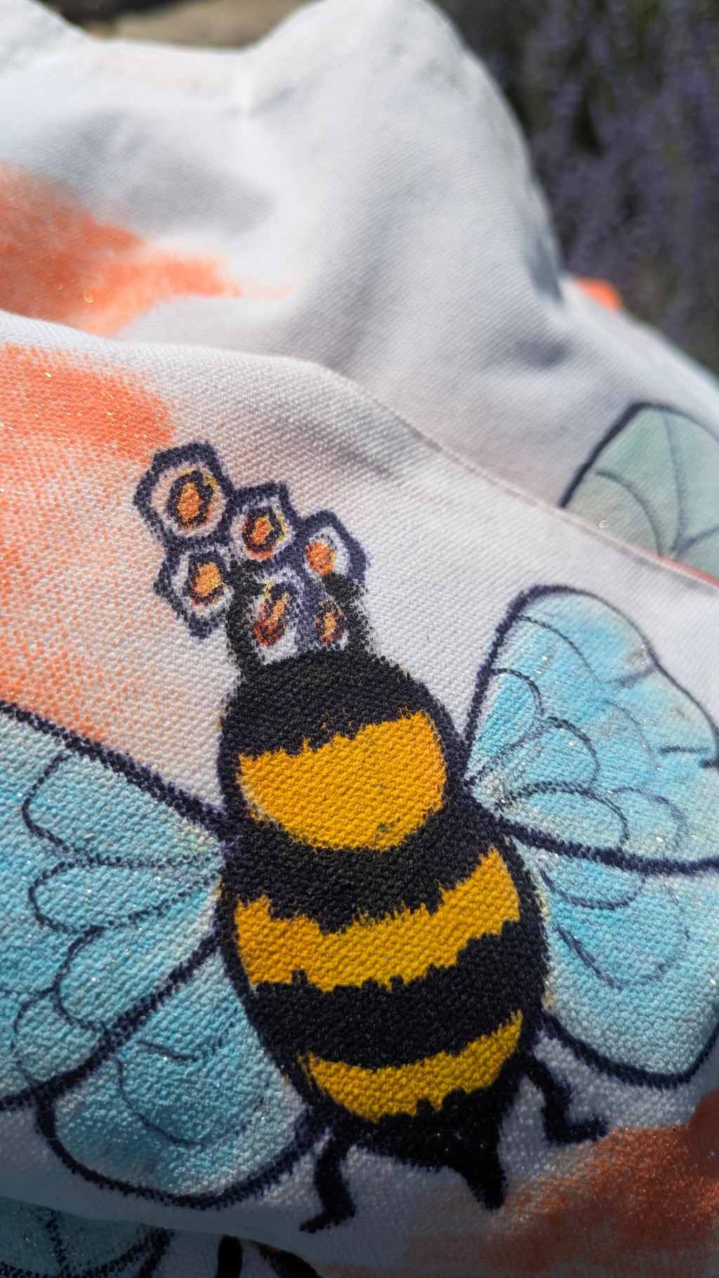 Hand Painted Bumblebee Tote Bag Set with Matching Accessory Pouch | Cute Bee Gift