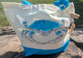 Hand Painted Blue Crab Tote Bag - Coastal Canvas Beach Bag with Seashell Charm. Great Farmer's Market Tote